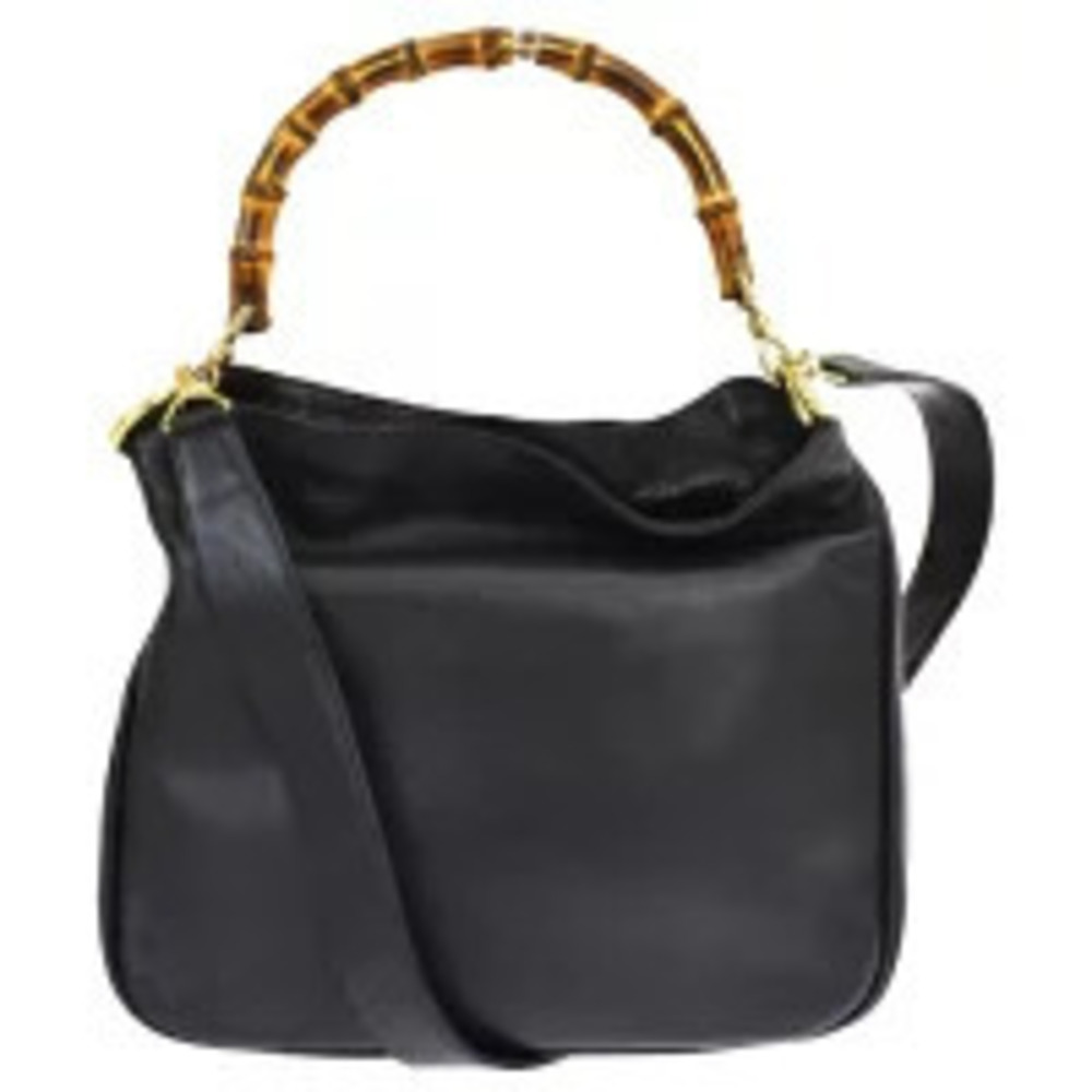 Gucci Bamboo Handbag Shoulder Bag Black Leather